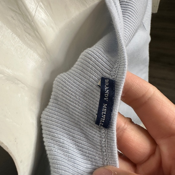 Brandy Melville | Light Dusty Blue Ribbed Button Short Sleeve Crop Shirt OS - Picture 9 of 13